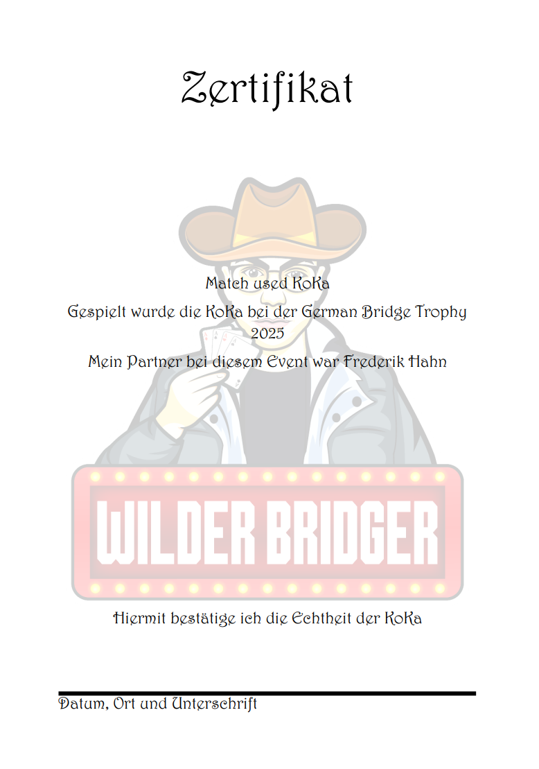 Wilder Bridger Konventionskarte ( Match Used ) von der German Bridge Trophy 2025