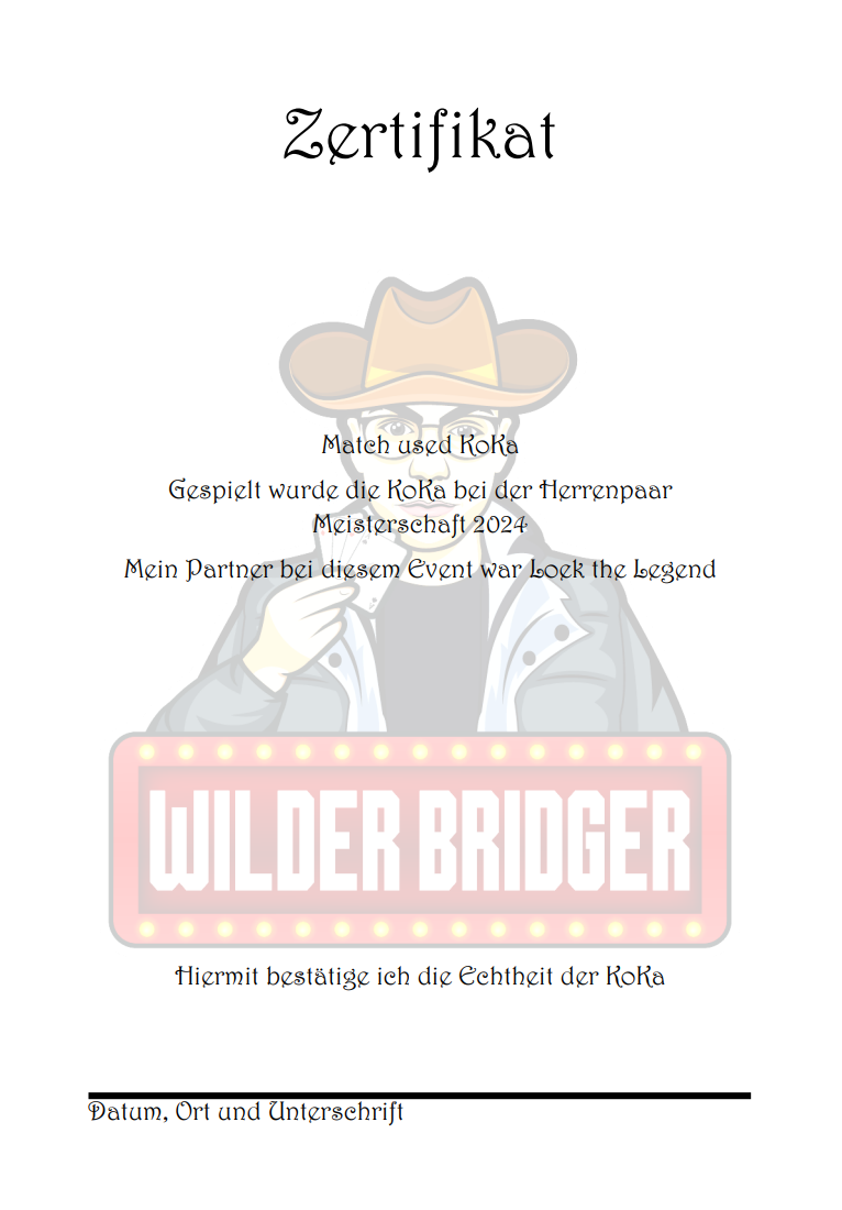 Wilder Bridger Konventionskarte ( Match Used) von der Herrenpaar Meisterschaft 2024